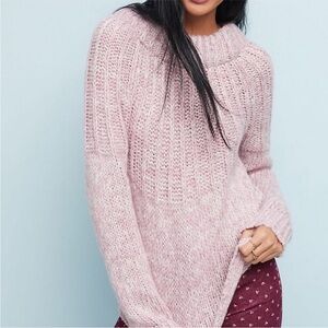 Anthropologie Moth Soft Pink Bow-Backed Valentine’s Day Sweater Size Large